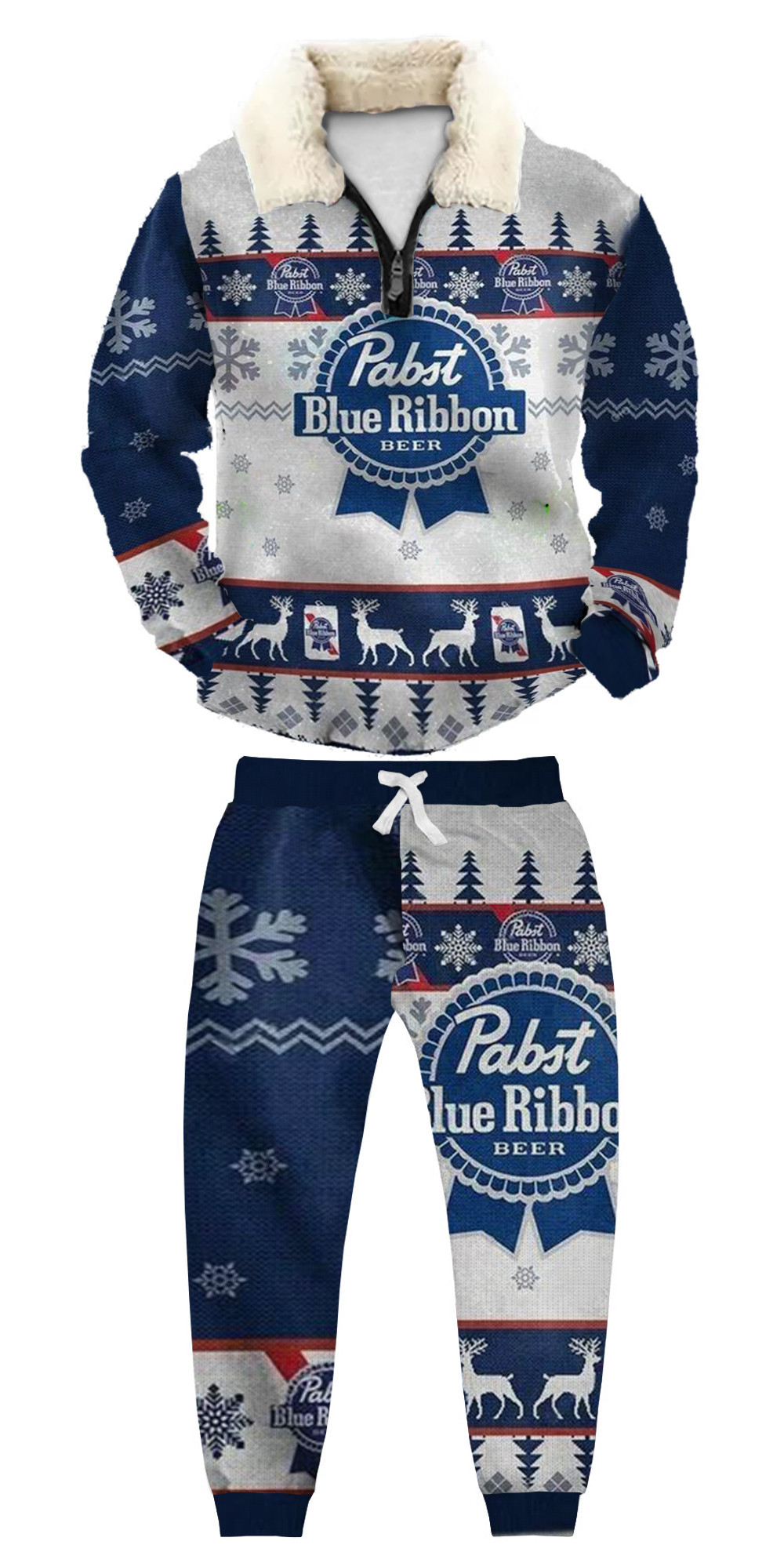 Unisex Christmas 1/4 Zip Stand Fleece Collar Thick Sweatshirt & Sweatpant