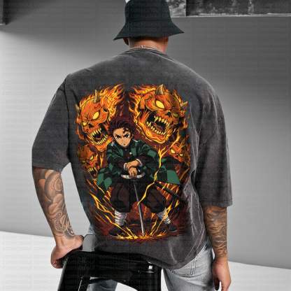 Unisex Anime Inspired Vintage Washed T-Shirt丨Demon Slayer