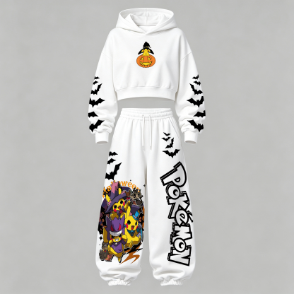 Pokémon Halloween Series Cropped Long Sleeve Hoodie & High Waist Jogger Pants Two Piece