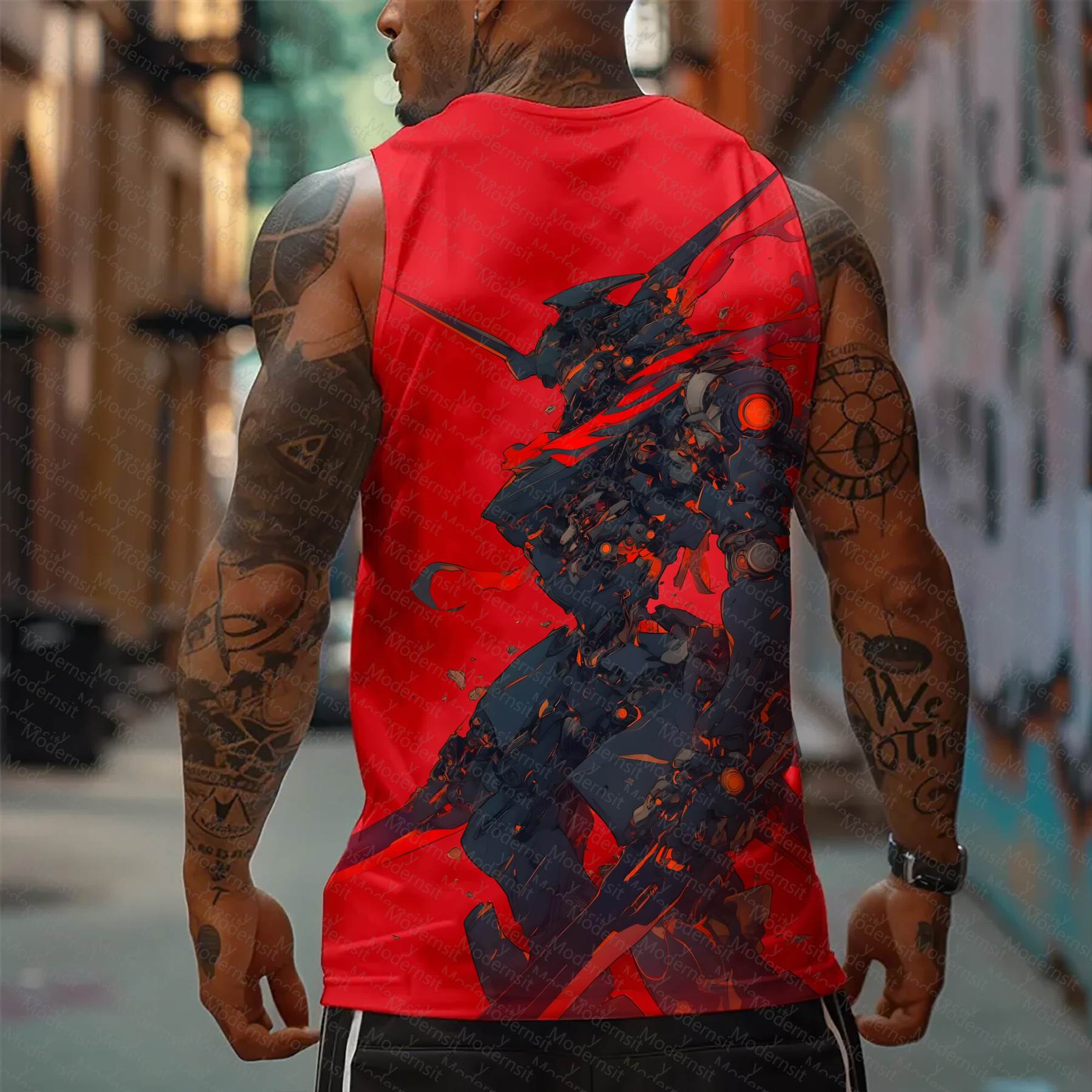 Oversized Anime Print Gym Tank Top