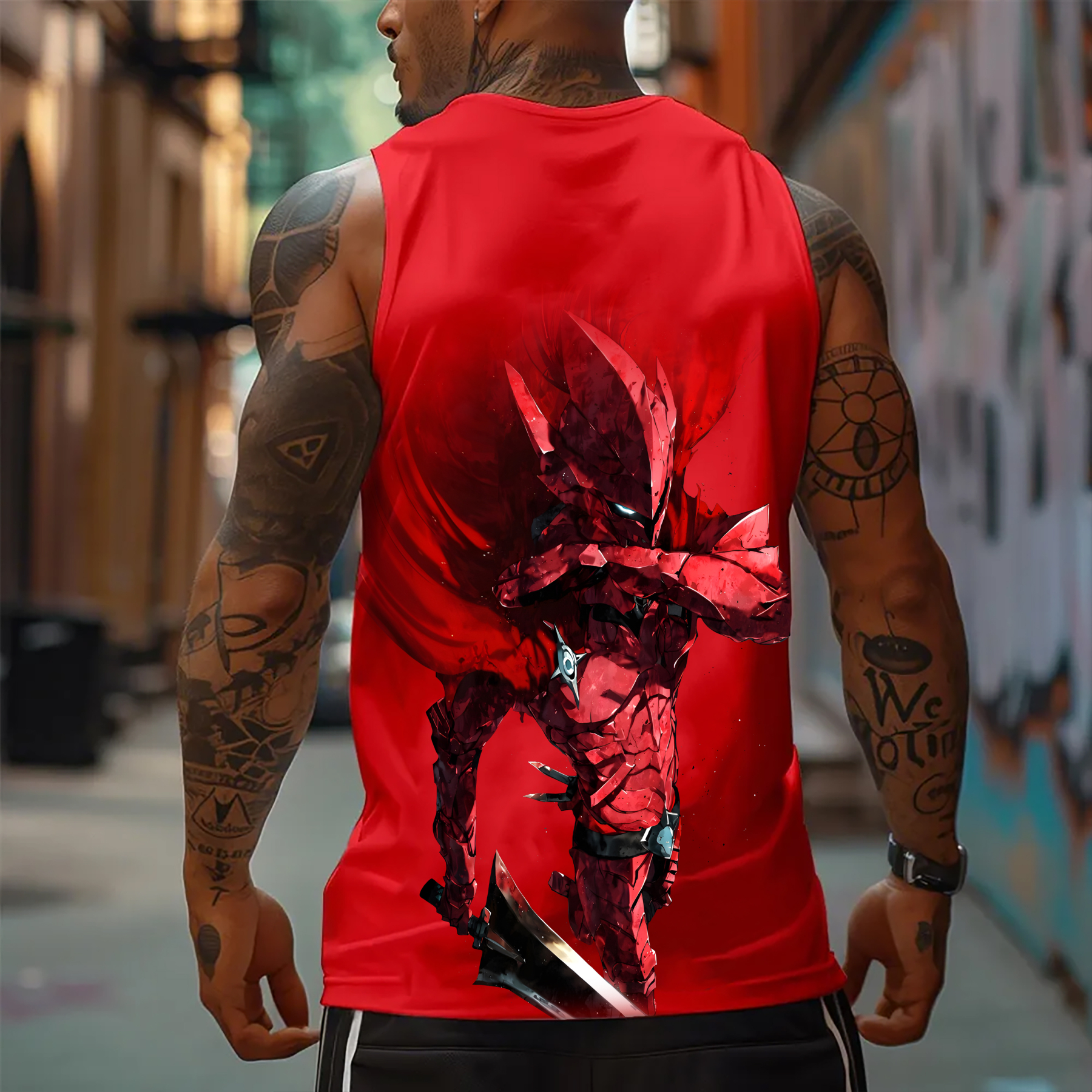 Oversized Anime Print Gym Tank Top