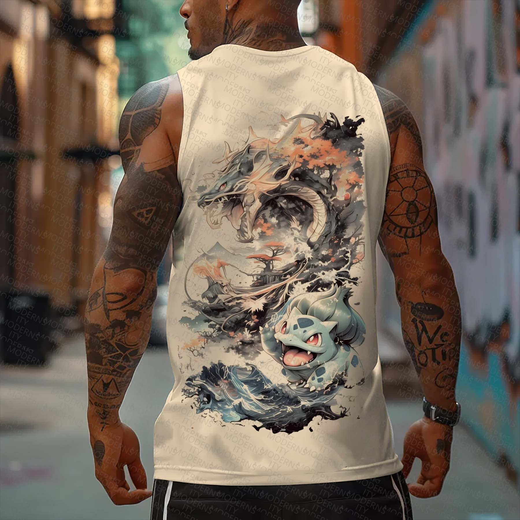 Oversized Anime Print Gym Tank Top