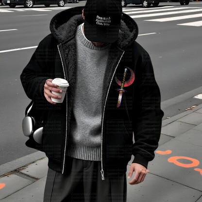 Unisex Graphic Streetwear Vintage Zipper Cardigan Plush Hoodie