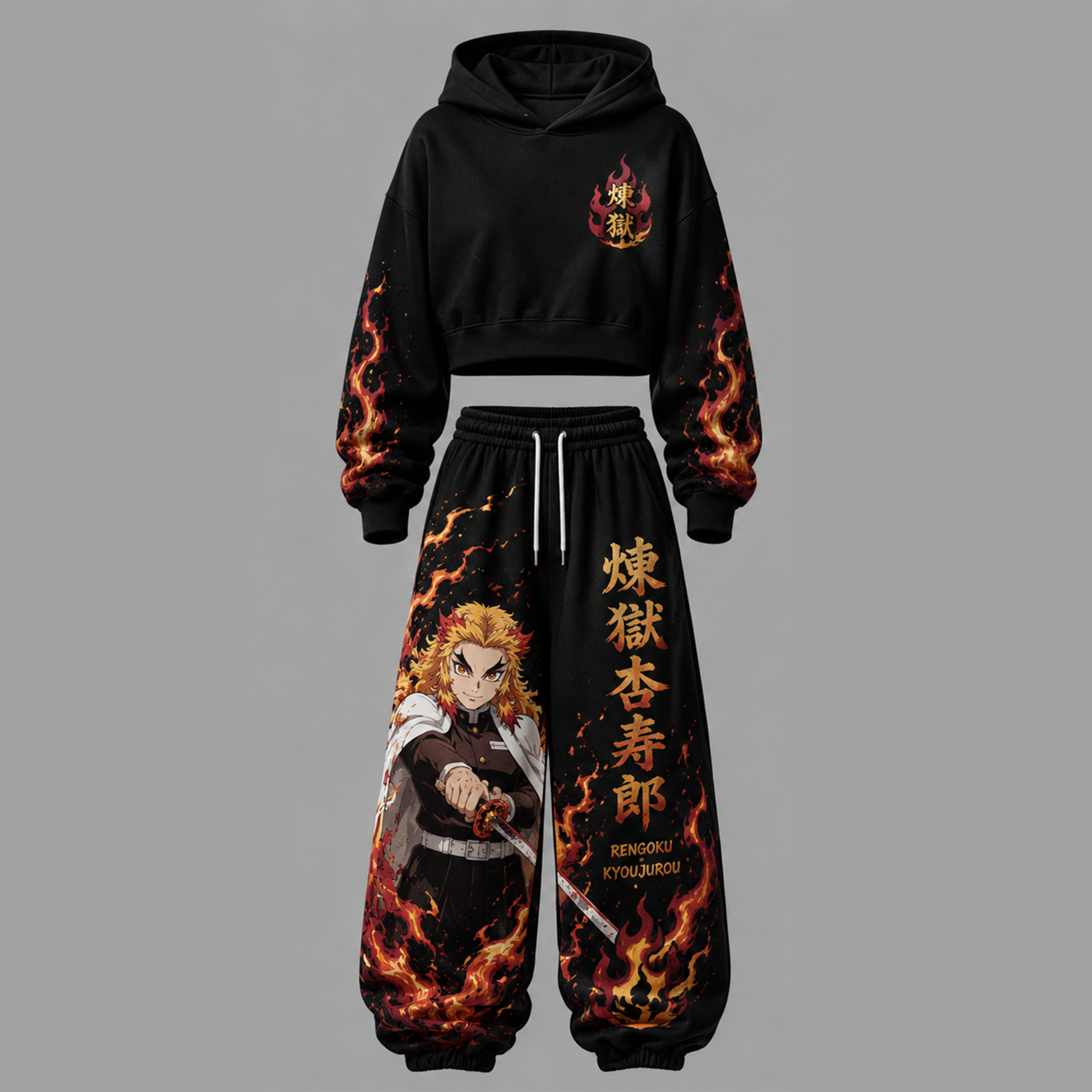 Demon Slayer Cropped Long Sleeve Hoodie & High Waist Jogger Pants Two Piece