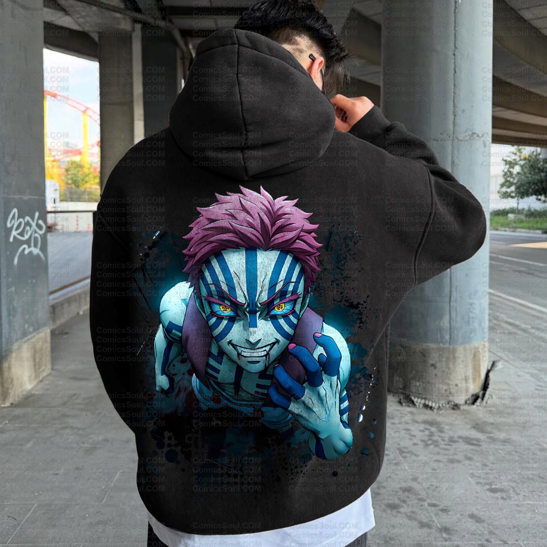 Unisex Anime Graphic Water wash Streetwear Vintage Hoodi