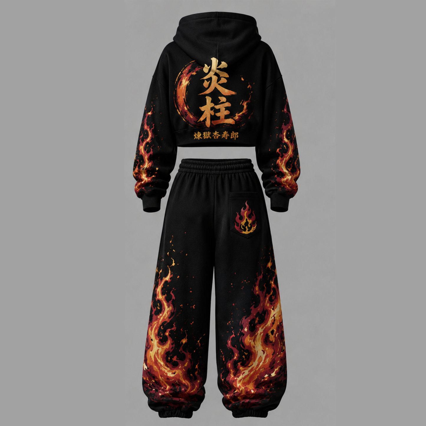 Demon Slayer Cropped Long Sleeve Hoodie & High Waist Jogger Pants Two Piece