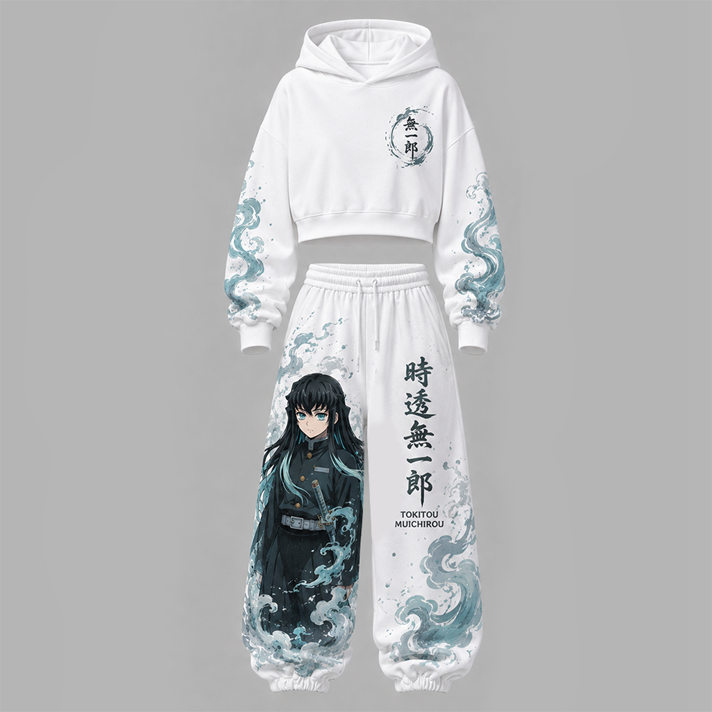 Demon Slayer Cropped Long Sleeve Hoodie & High Waist Jogger Pants Two Piece
