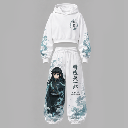 Demon Slayer Cropped Long Sleeve Hoodie & High Waist Jogger Pants Two Piece