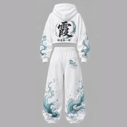 Demon Slayer Cropped Long Sleeve Hoodie & High Waist Jogger Pants Two Piece