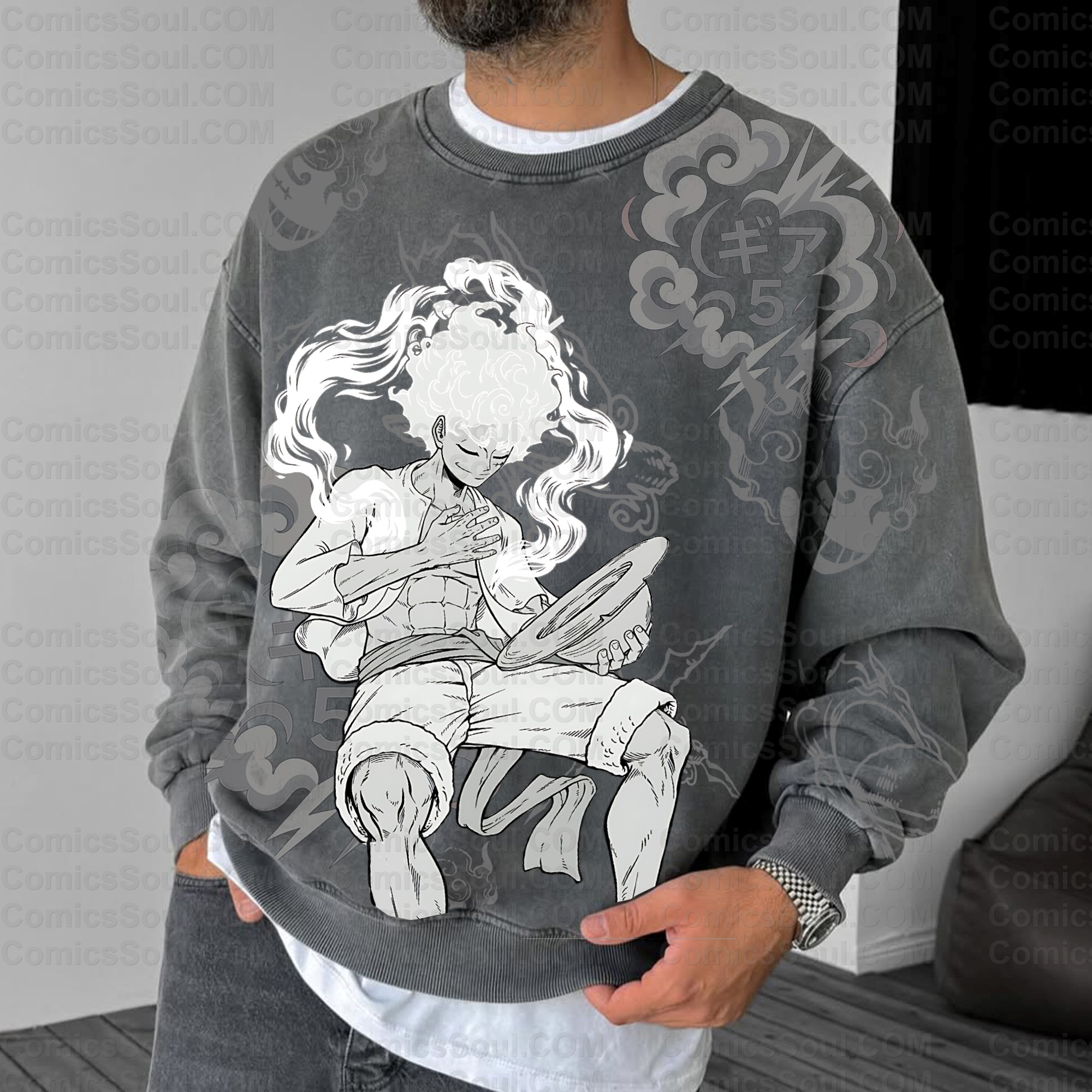 (One Piece)Plus Velvet Unisex Anime Inspired Vintage Sweatshirt