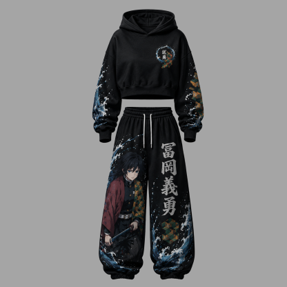 Demon Slayer Cropped Long Sleeve Hoodie & High Waist Jogger Pants Two Piece