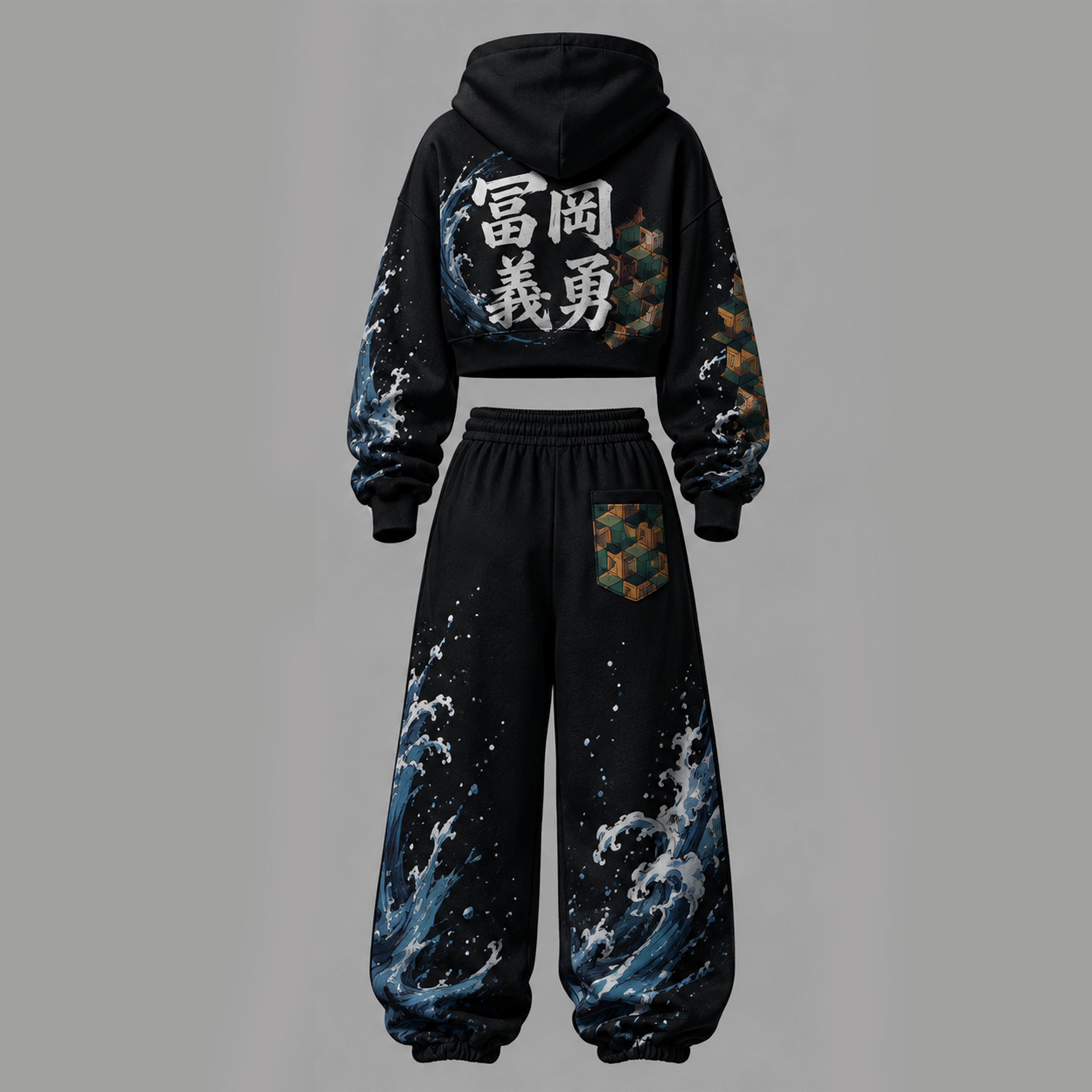 Demon Slayer Cropped Long Sleeve Hoodie & High Waist Jogger Pants Two Piece