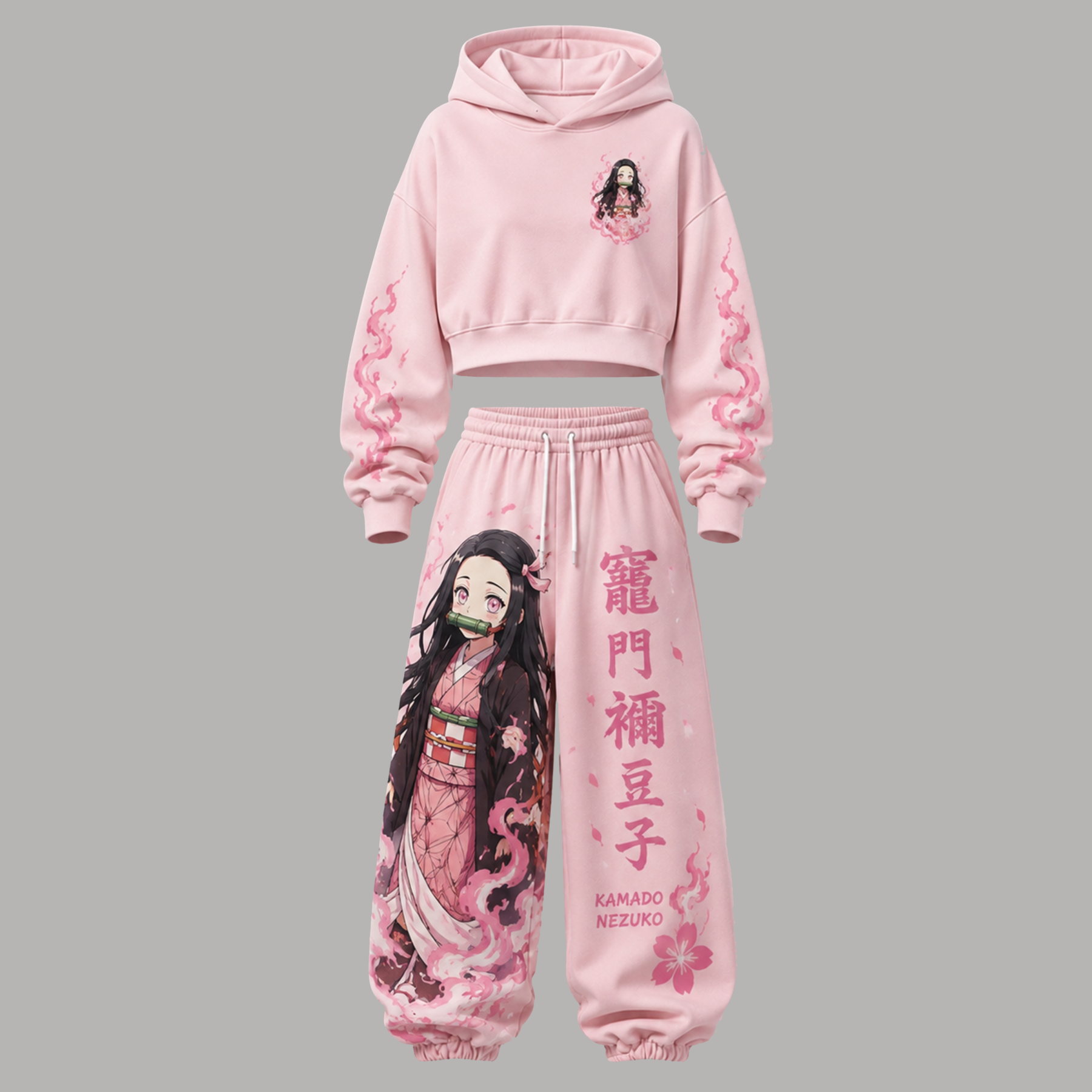 Demon Slayer Cropped Long Sleeve Hoodie & High Waist Jogger Pants Two Piece