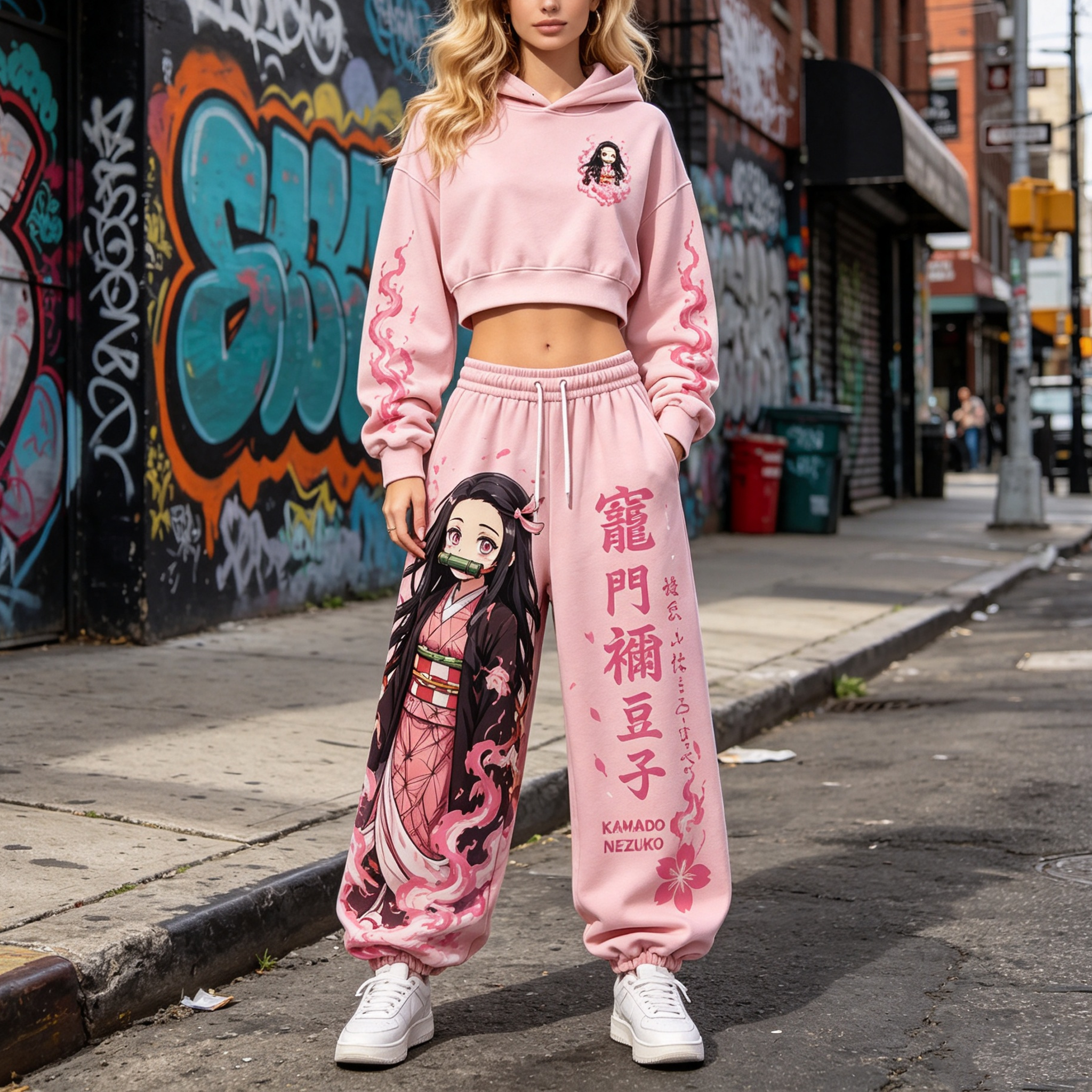 Demon Slayer Cropped Long Sleeve Hoodie & High Waist Jogger Pants Two Piece