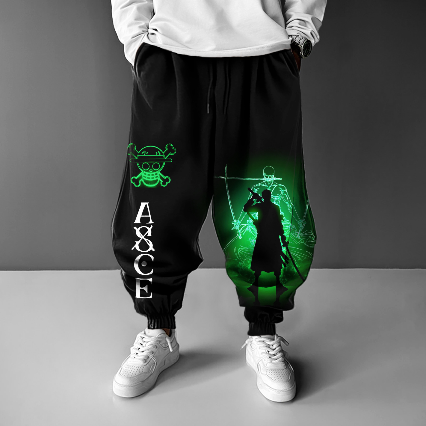 Unisex Straw Hat Pirate Anime Print Oversized Harem Pants