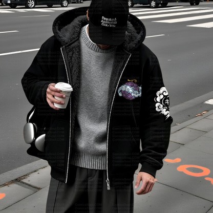 Unisex Graphic Streetwear Vintage Zipper Cardigan Plush Hoodid