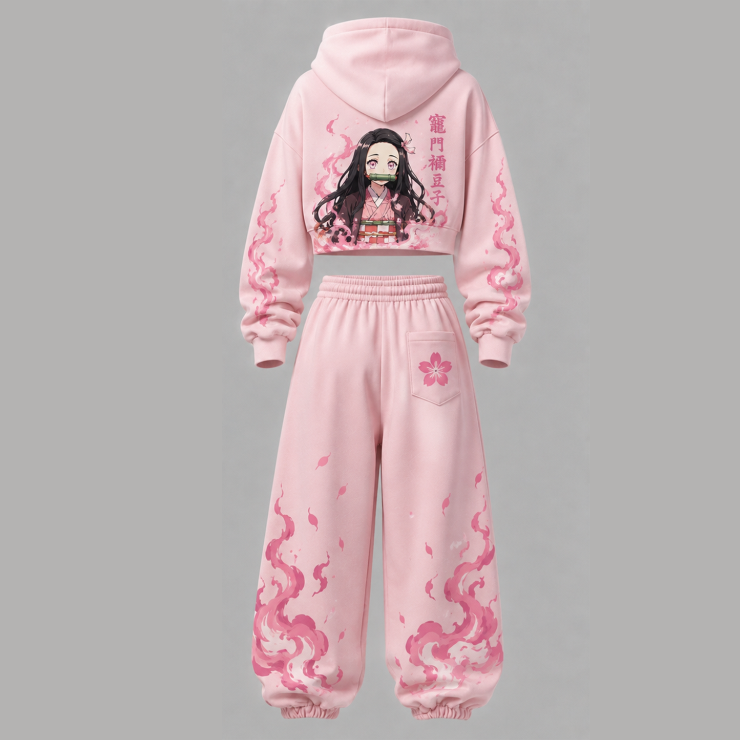 Demon Slayer Cropped Long Sleeve Hoodie & High Waist Jogger Pants Two Piece