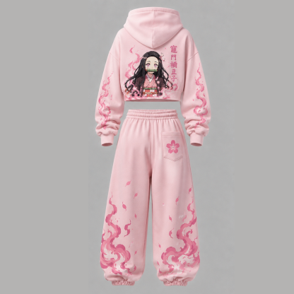 Demon Slayer Cropped Long Sleeve Hoodie & High Waist Jogger Pants Two Piece