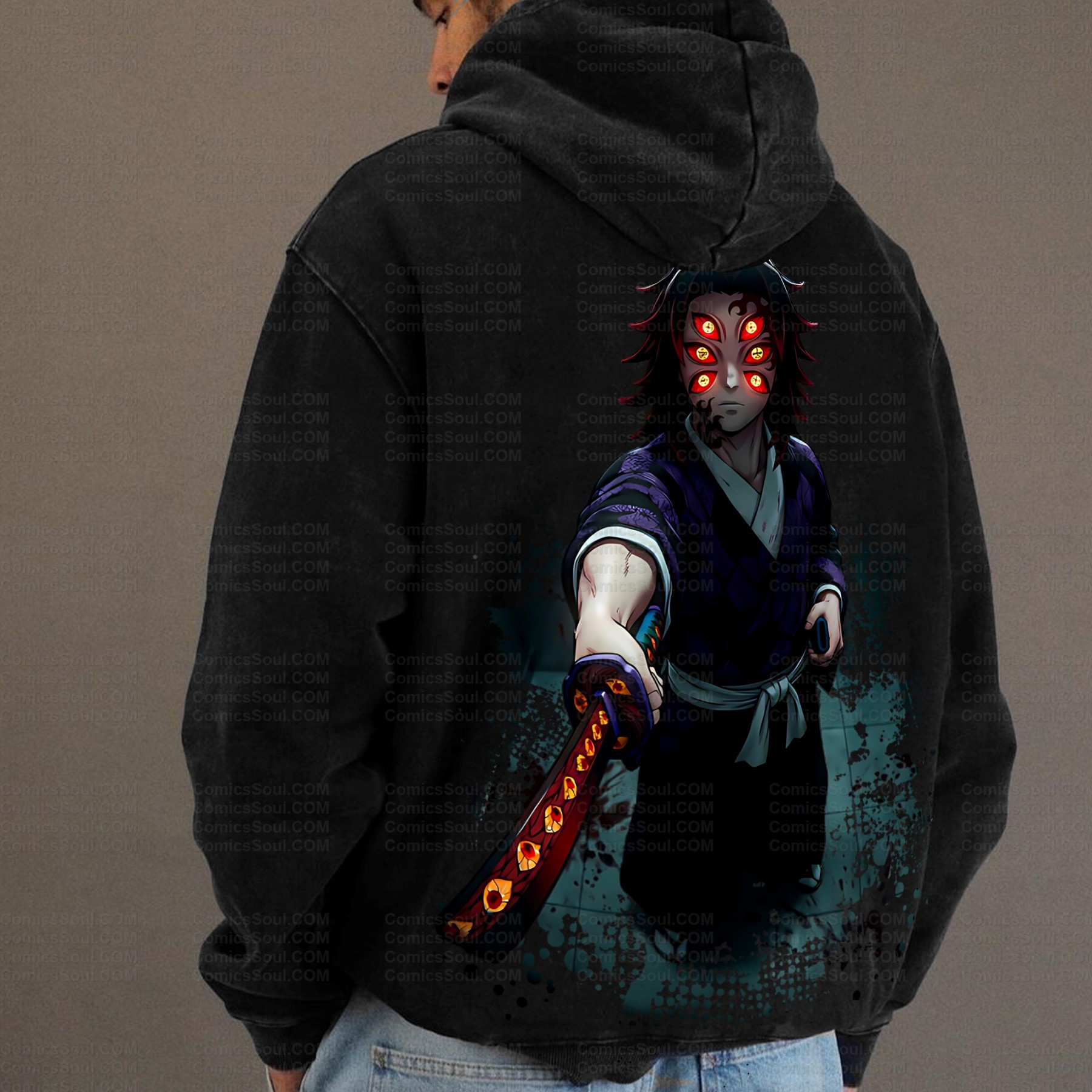 Unisex Anime Graphic Water wash Streetwear Vintage Hoodi