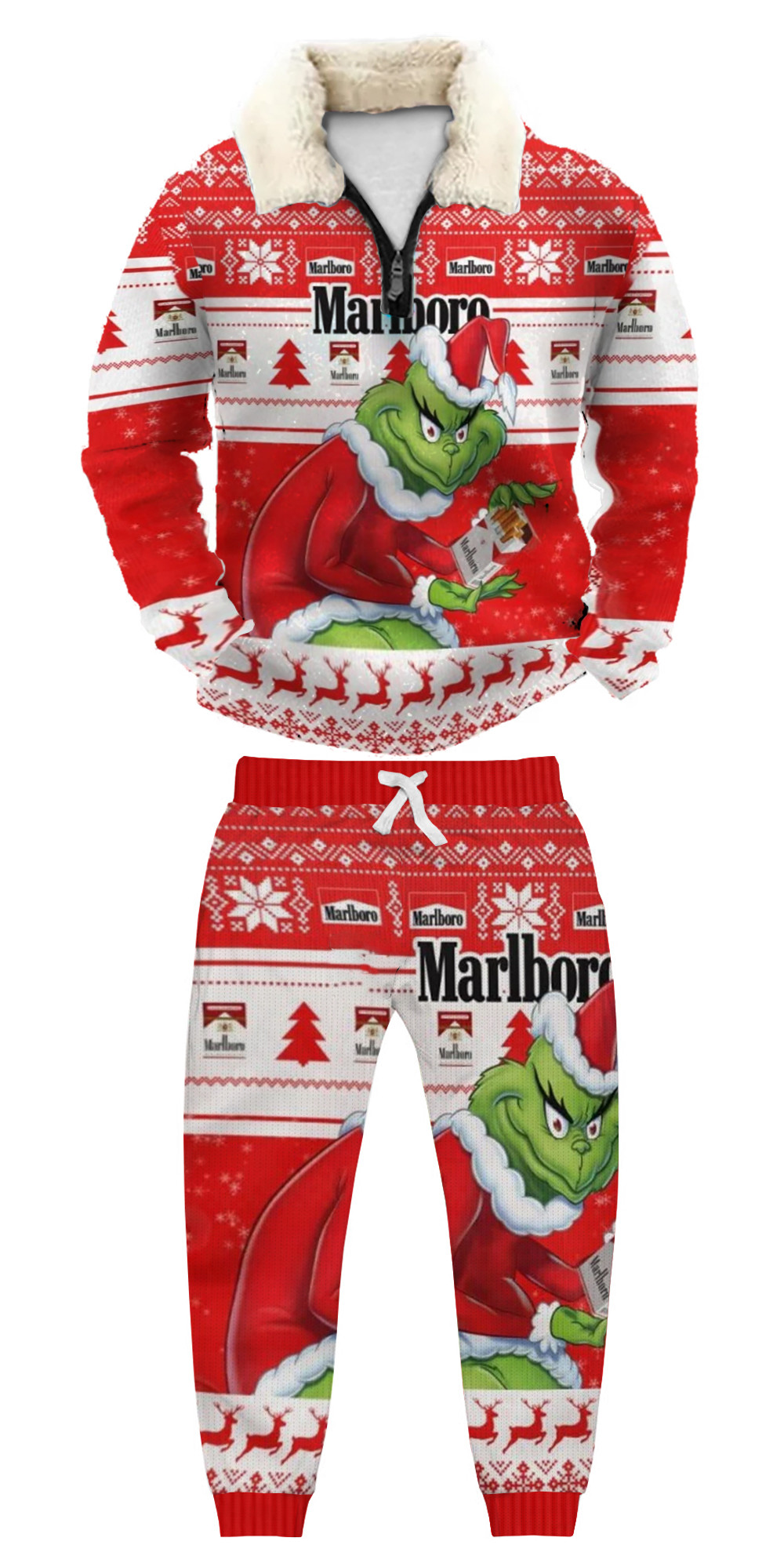 Unisex Christmas 1/4 Zip Stand Fleece Collar Thick Sweatshirt & Sweatpant