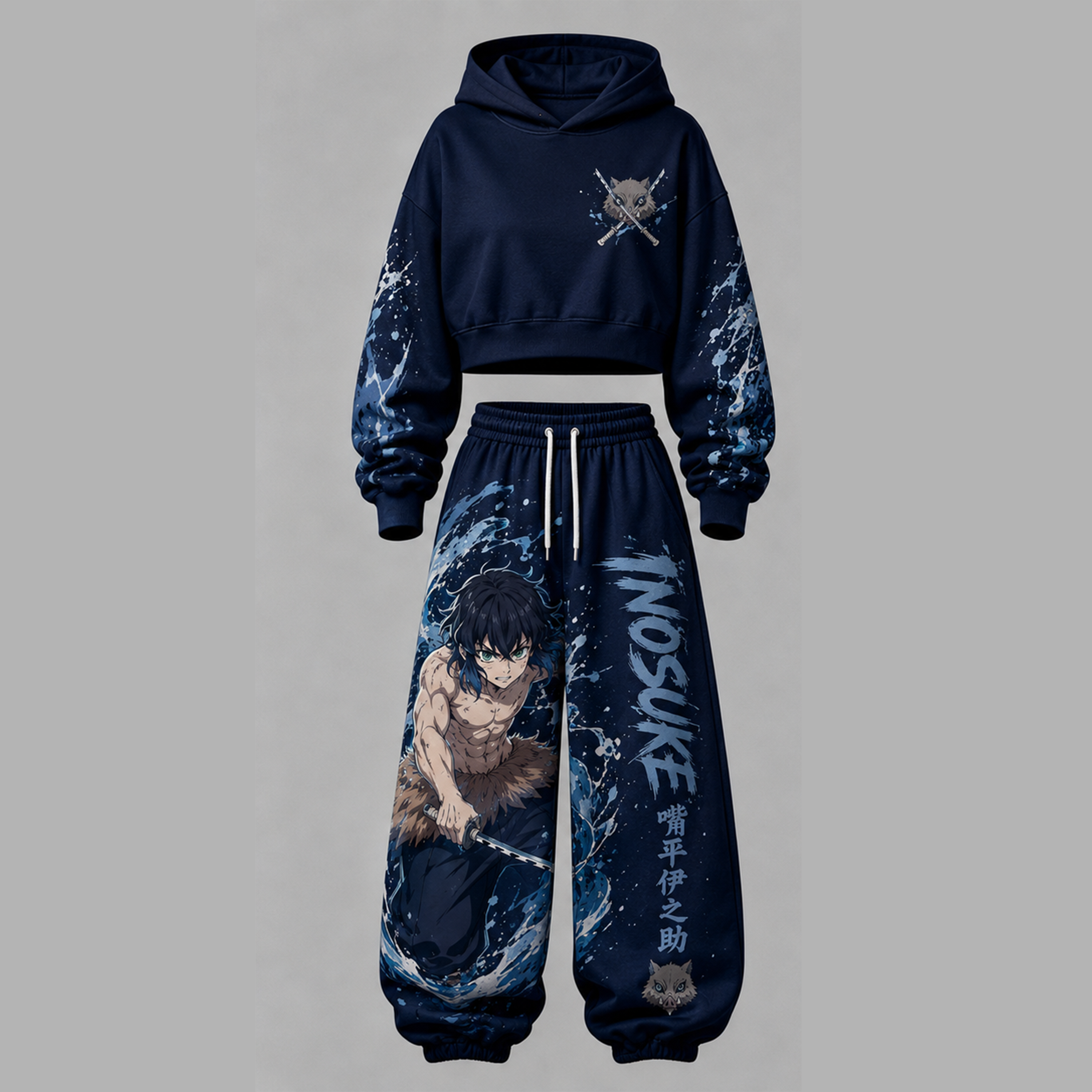 Demon Slayer Cropped Long Sleeve Hoodie & High Waist Jogger Pants Two Piece
