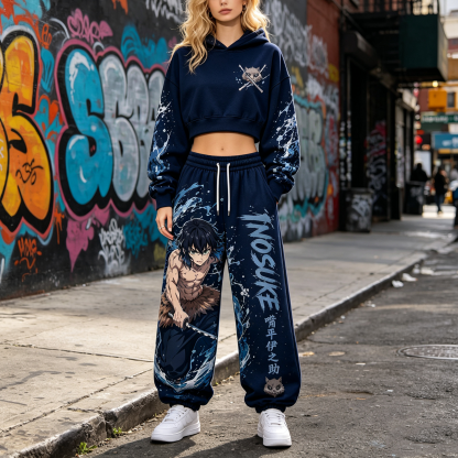 Demon Slayer Cropped Long Sleeve Hoodie & High Waist Jogger Pants Two Piece
