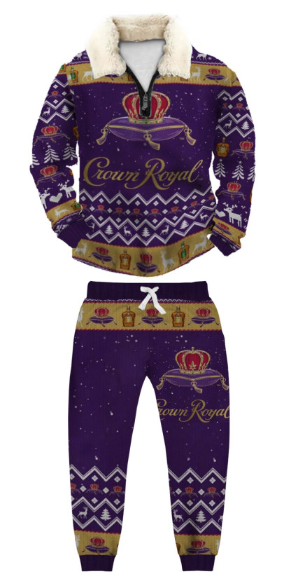 Unisex Christmas 1/4 Zip Stand Fleece Collar Thick Sweatshirt & Sweatpant Set