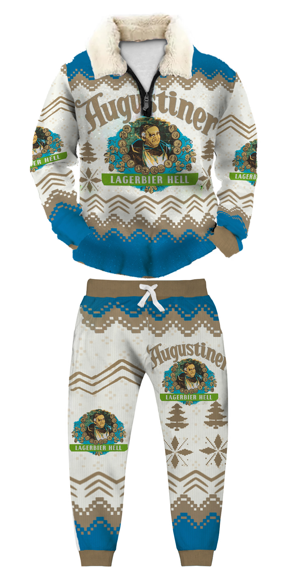 Unisex Christmas 1/4 Zip Stand Fleece Collar Thick Sweatshirt & Sweatpant Set