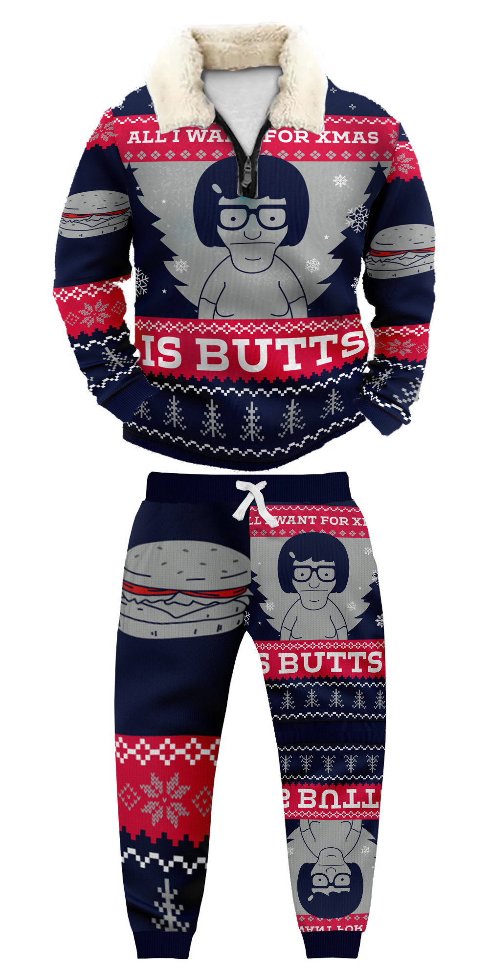 Unisex Christmas 1/4 Zip Stand Fleece Collar Thick Sweatshirt & Sweatpant