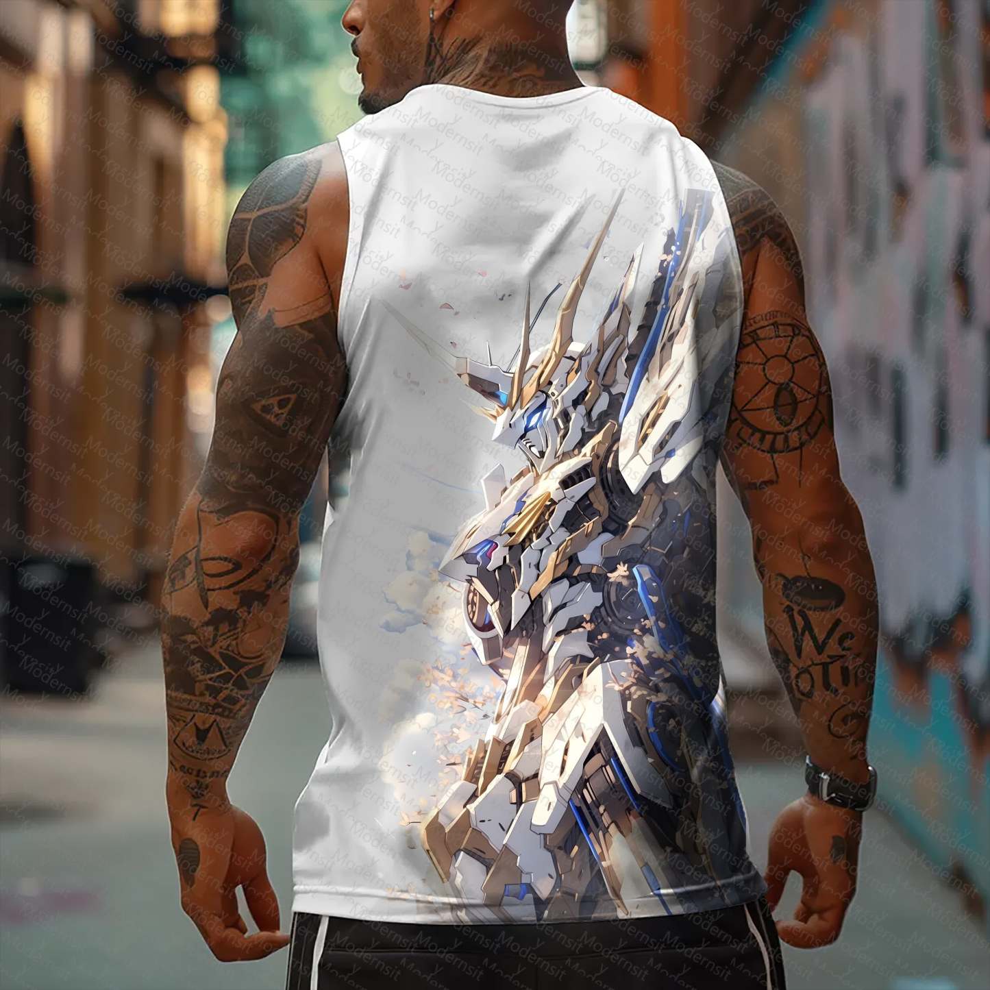 Oversized Anime Print Gym Tank Top
