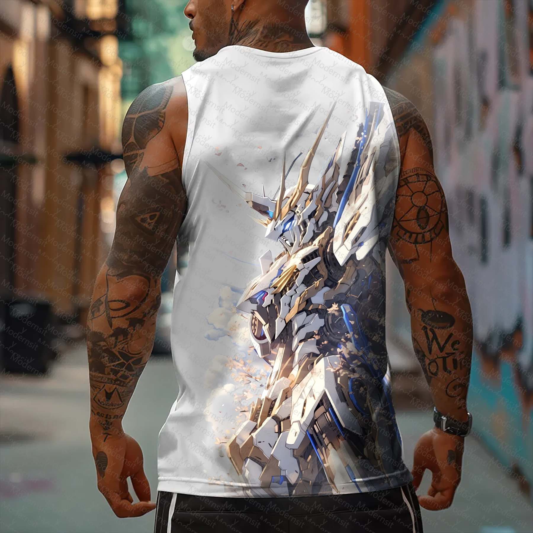 Oversized Anime Print Gym Tank Top