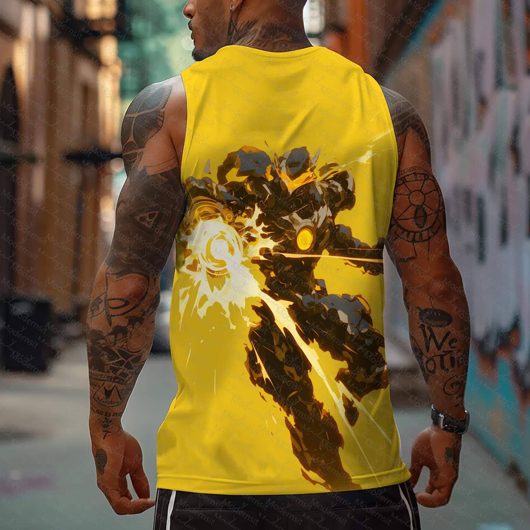 Oversized Anime Print Gym Tank Top