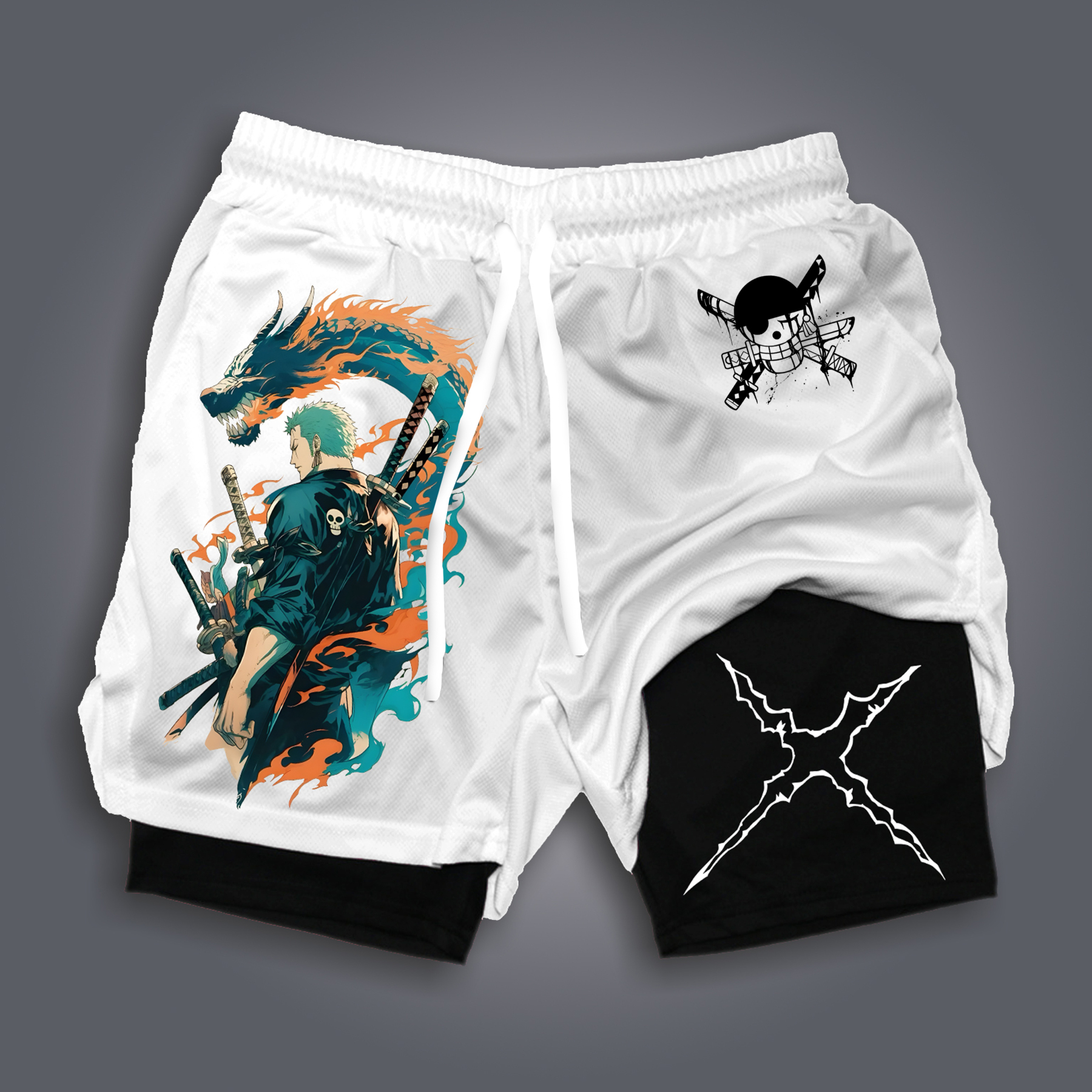 Unisex Anime Print Drawstring One Piece Shorts