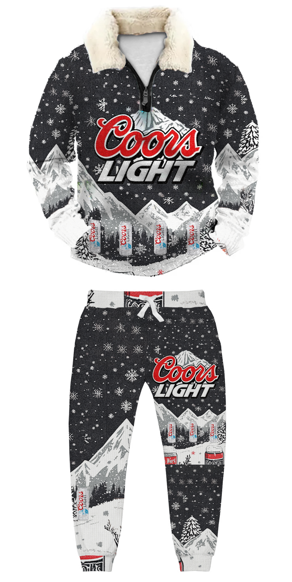 Unisex Christmas 1/4 Zip Stand Fleece Collar Thick Sweatshirt & Sweatpant