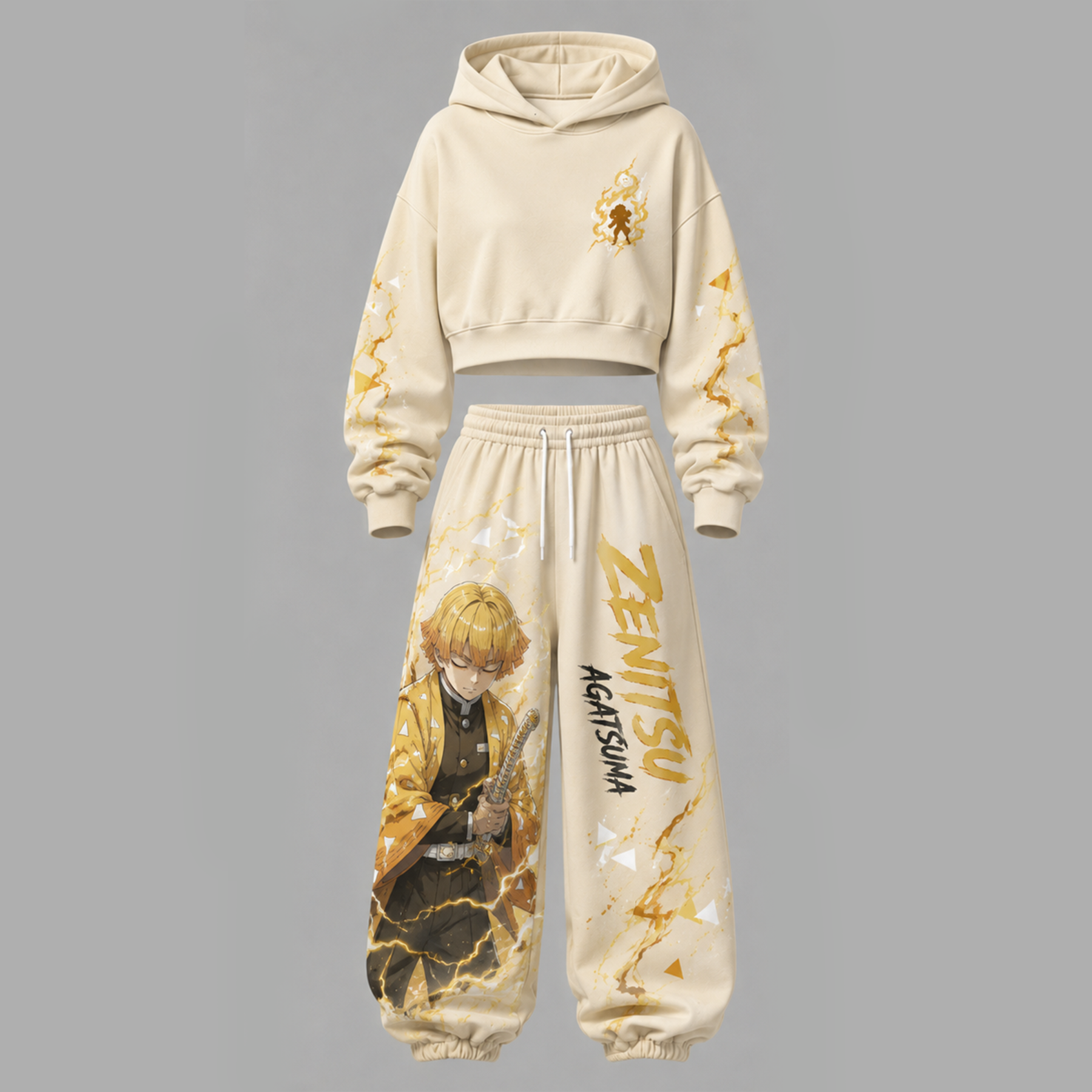 Demon Slayer Cropped Long Sleeve Hoodie & High Waist Jogger Pants Two Piece