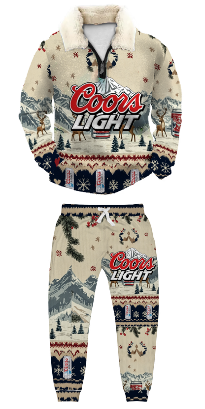 Unisex Christmas 1/4 Zip Stand Fleece Collar Thick Sweatshirt & Sweatpant