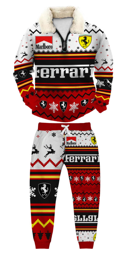 Unisex Christmas 1/4 Zip Stand Fleece Collar Thick Sweatshirt & Sweatpant