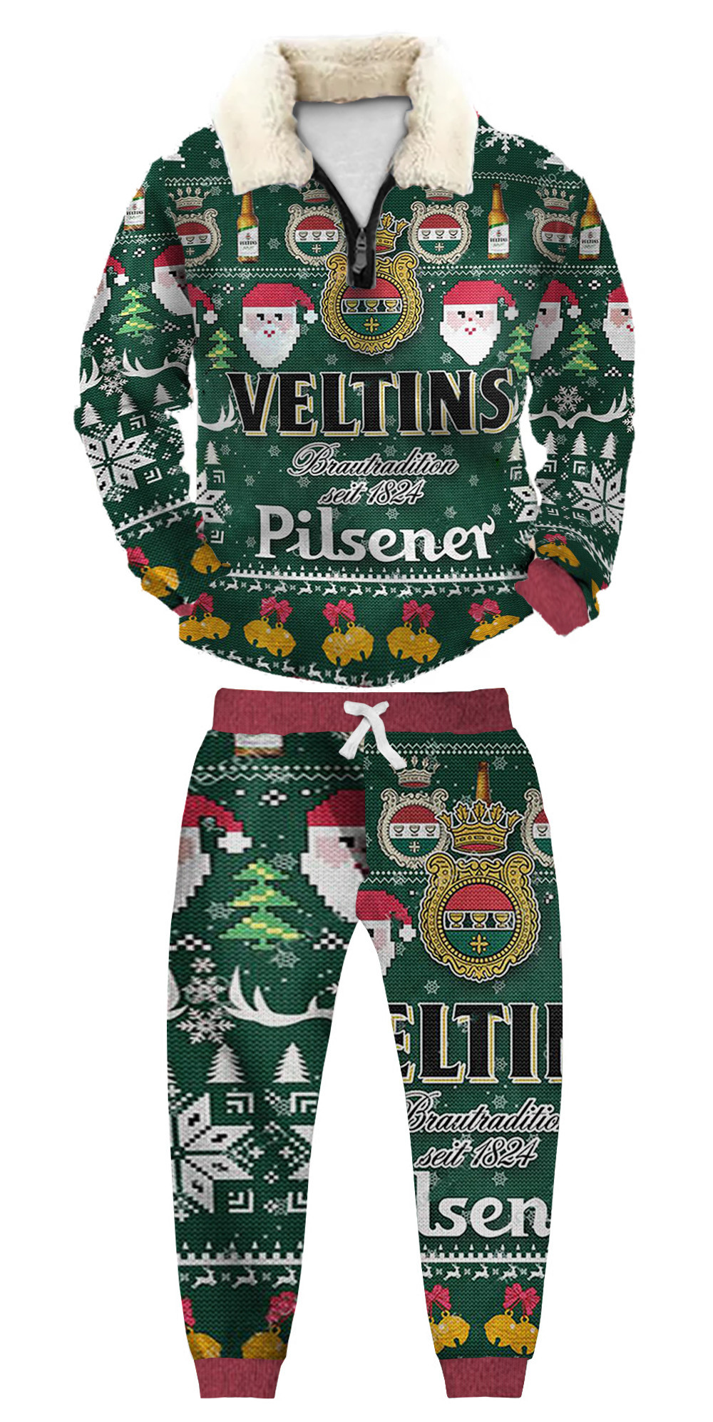 Unisex Christmas 1/4 Zip Stand Fleece Collar Thick Sweatshirt & Sweatpant