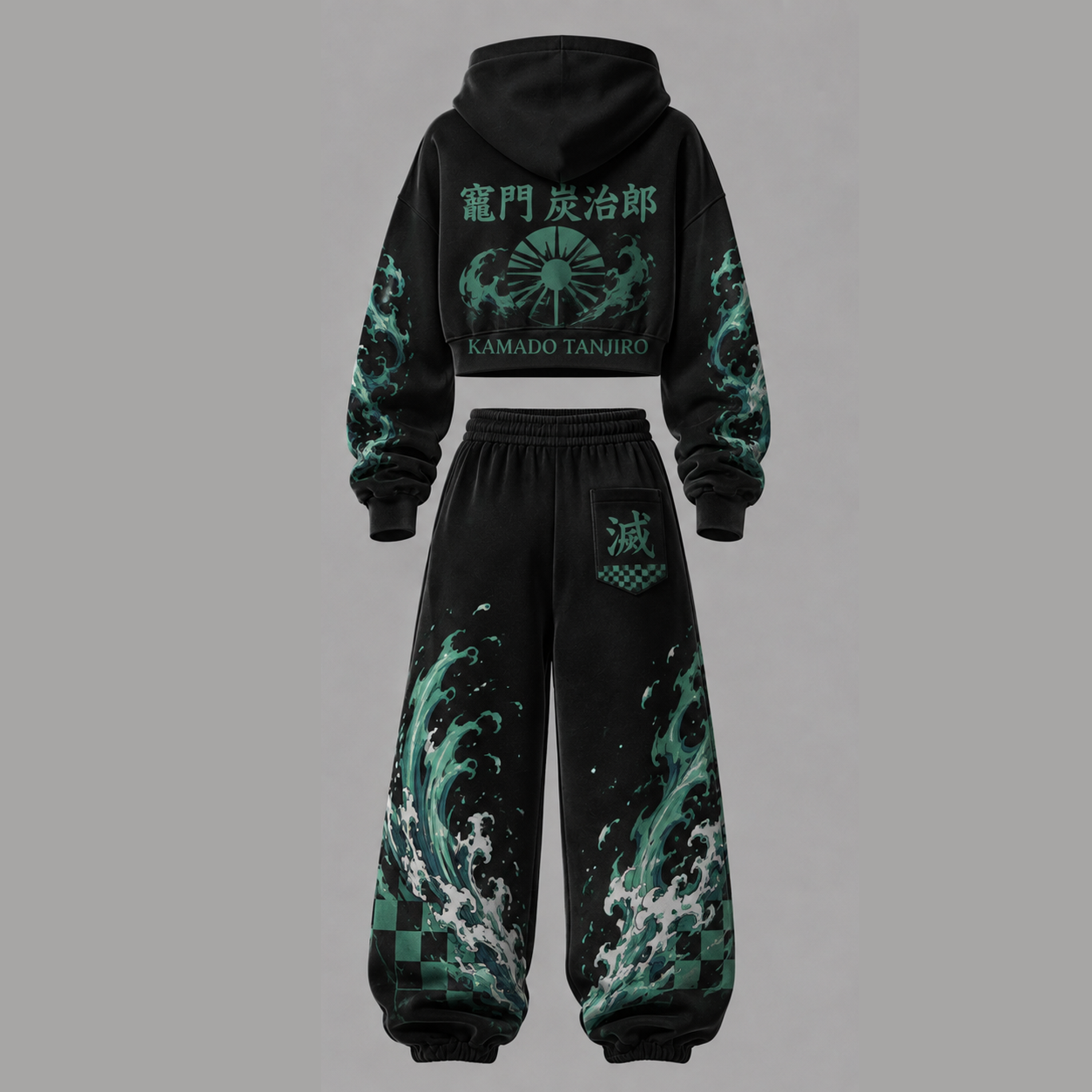 Demon Slayer Cropped Long Sleeve Hoodie & High Waist Jogger Pants Two Piece