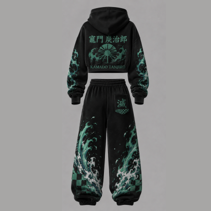 Demon Slayer Cropped Long Sleeve Hoodie & High Waist Jogger Pants Two Piece