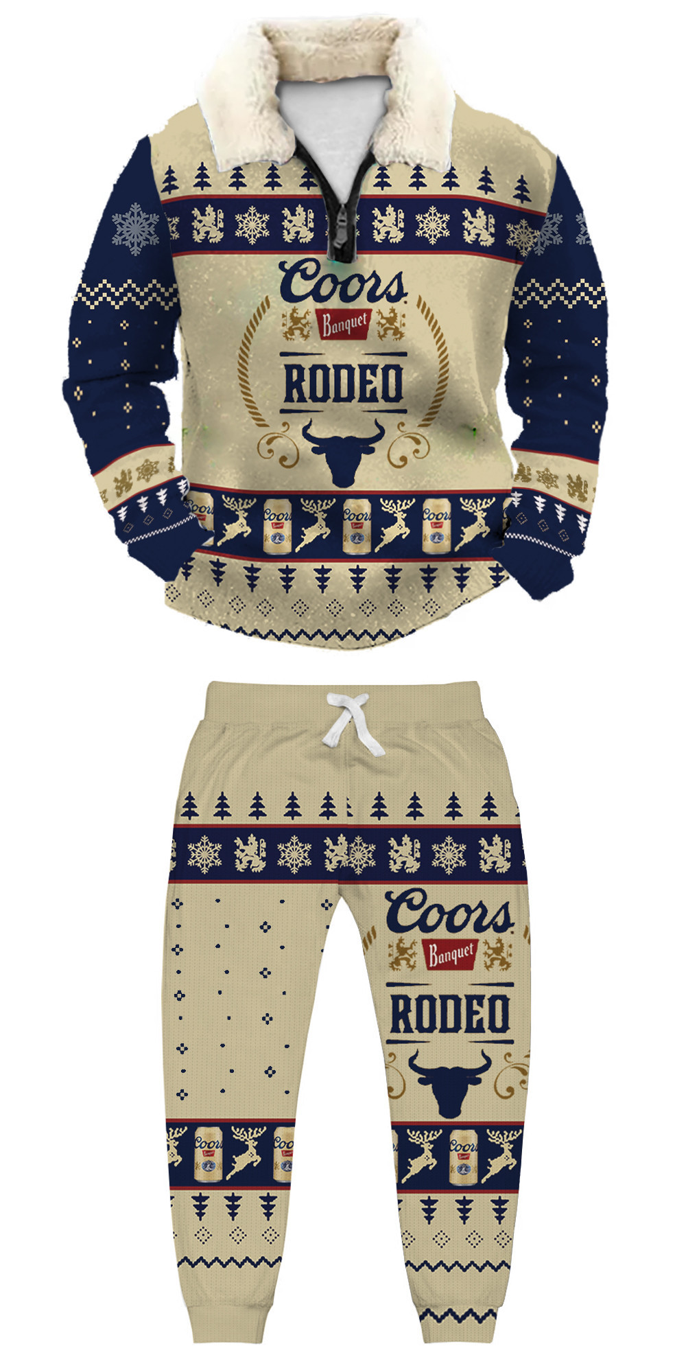 Unisex Christmas 1/4 Zip Stand Fleece Collar Thick Sweatshirt & Sweatpant