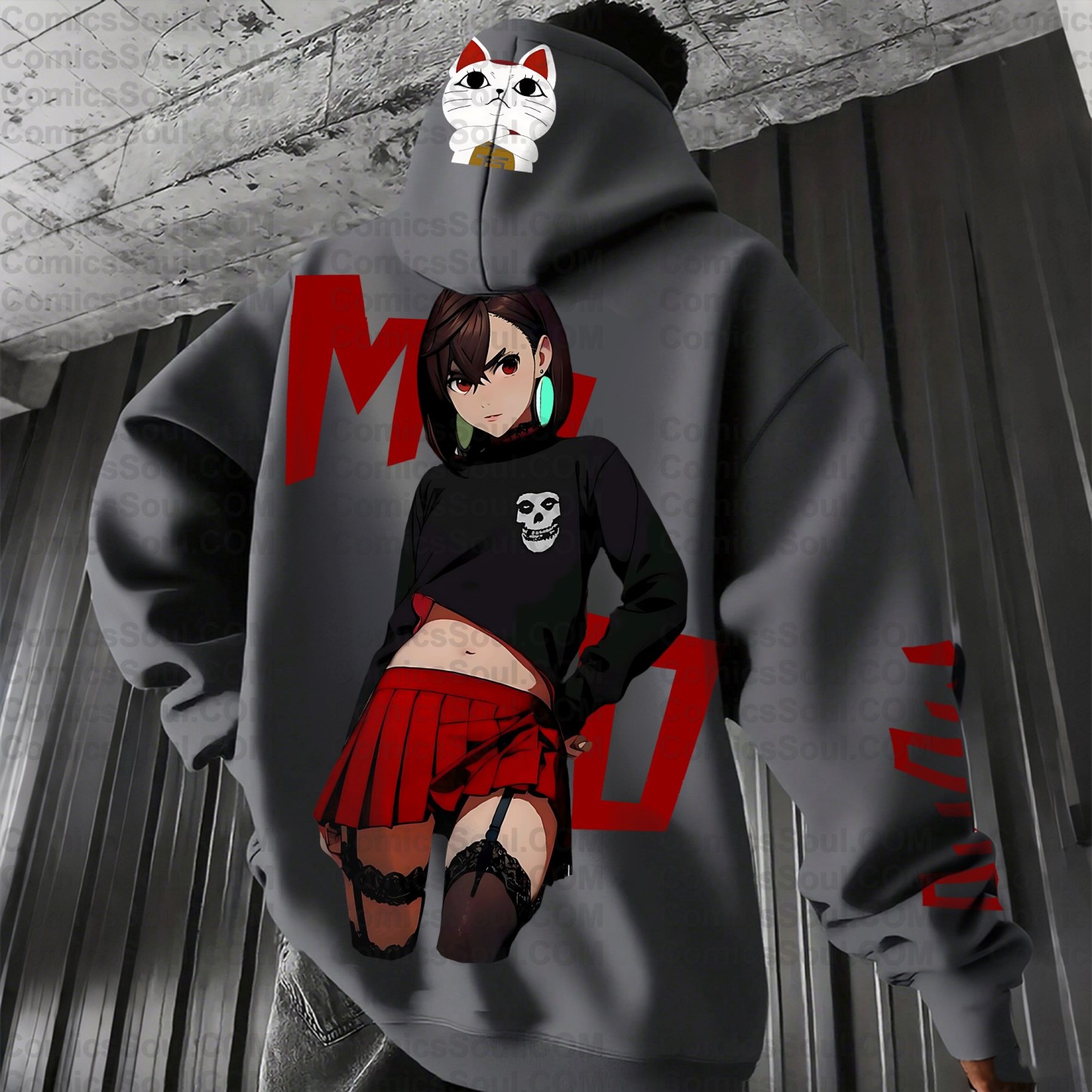 Unisex Anime Print Embroidered Casual Oversized Hoodie
