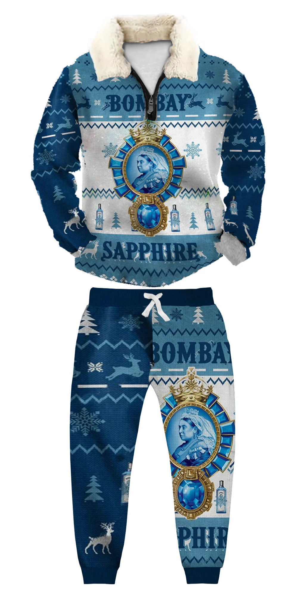 Unisex Christmas 1/4 Zip Stand Fleece Collar Thick Sweatshirt & Sweatpant