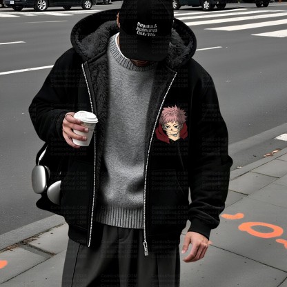 Unisex Graphic Streetwear Vintage Zipper Cardigan Plush Hoodid