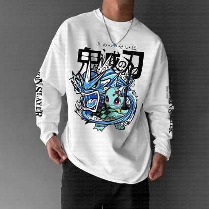 Unisex “Demon Slayer X Pokémon” Anime Graphic Streetwear Vintage Long-Sleeved T-shirt