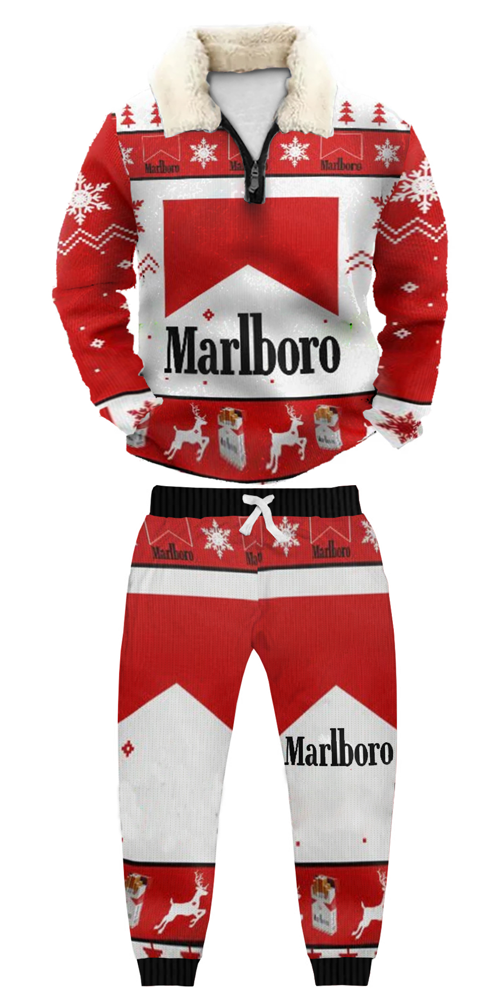 Unisex Christmas 1/4 Zip Stand Fleece Collar Thick Sweatshirt & Sweatpant