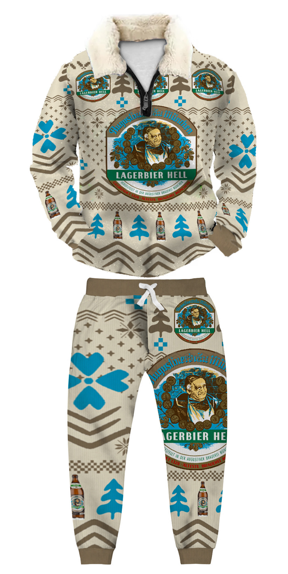 Unisex Christmas 1/4 Zip Stand Fleece Collar Thick Sweatshirt & Sweatpant