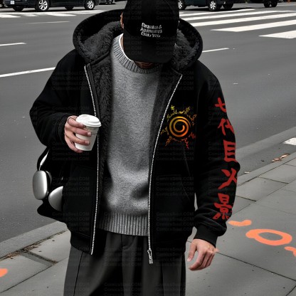 Unisex Graphic Streetwear Vintage Zipper Cardigan Plush Hoodid