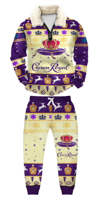 Unisex Christmas 1/4 Zip Stand Fleece Collar Thick Sweatshirt & Sweatpant Set