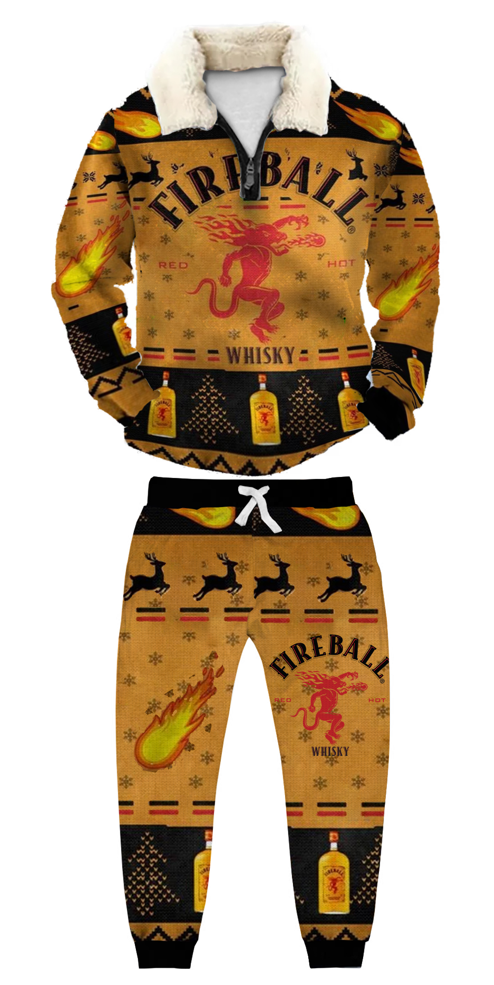 Unisex Christmas 1/4 Zip Stand Fleece Collar Thick Sweatshirt & Sweatpant Set